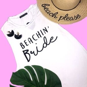 Beachin’ Bride Women White Sleeveless Tank Top Gift for Honeymoon Medium